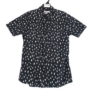 J. Lindeberg Black Abstract Print Button Shirt Mens L Slim Fit Streetwear Urban